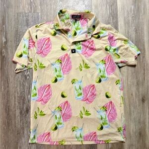 Men’s Bad Birdie Yellow Golf Shirt with Pink and Green Print